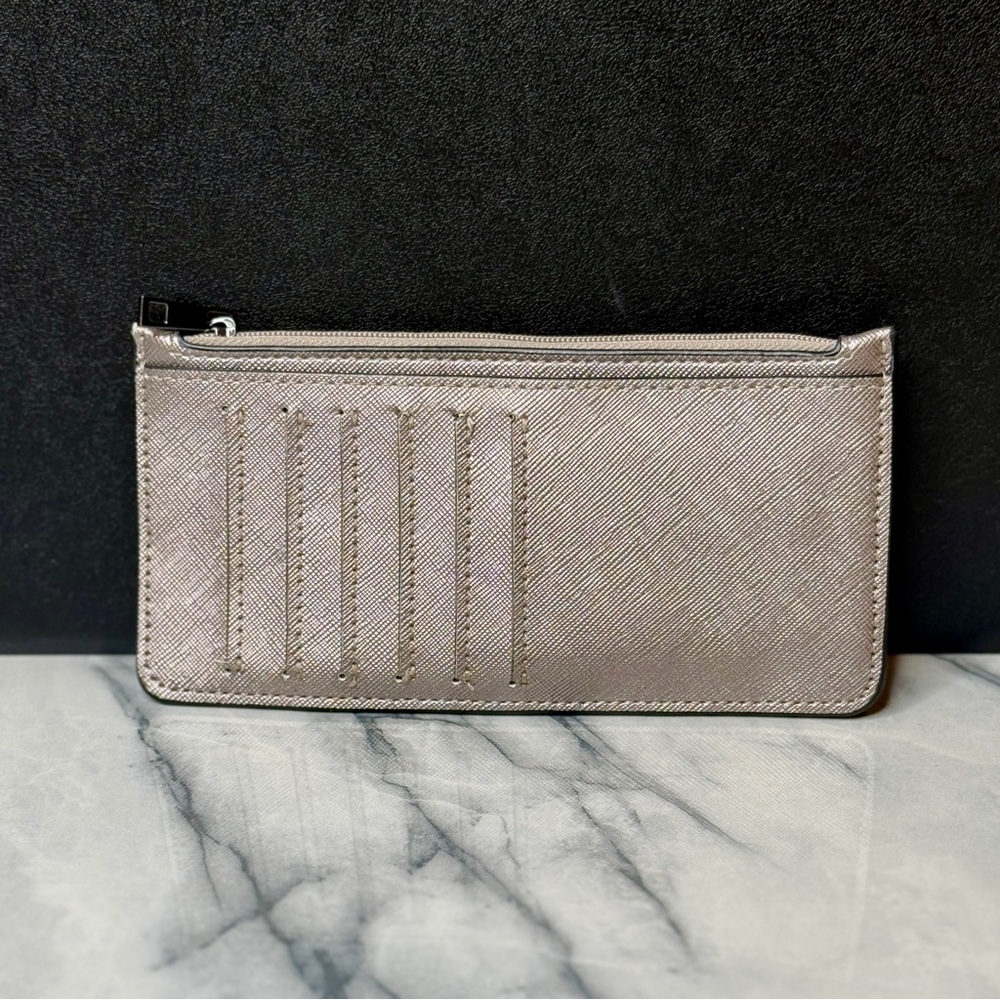 A New Day Womens Silver Slim Wallet ID Holder with Zippered Pocket